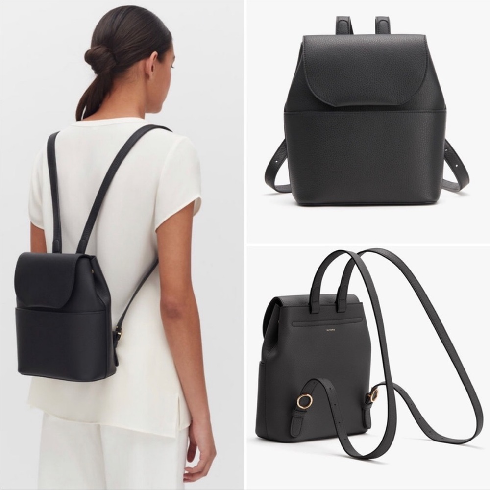 Cuyana New Mini Black Backpack Bag Purse Pebbled Italian Leather NEW